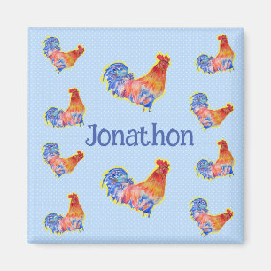 Red Rooster Chickens Boys Happy Birthday Name Magnet