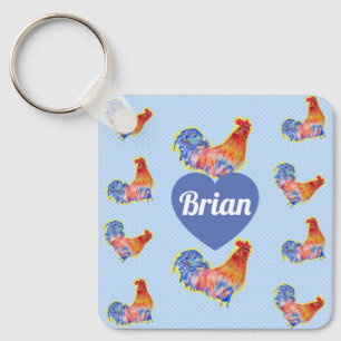 Red Rooster Chickens Boys Mens Birthday Key Ring