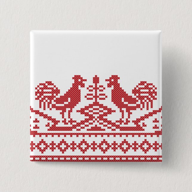 Red Rooster cross-stitch 15 Cm Square Badge (Front)