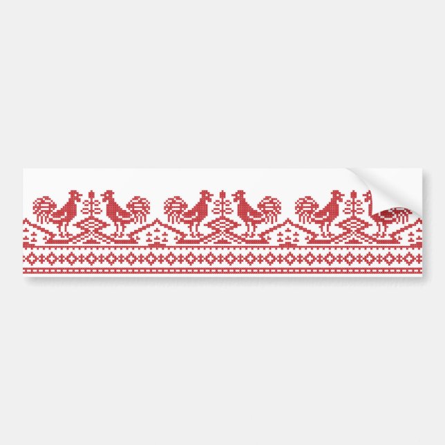 Red Rooster cross-stitch Bumper Sticker (Front)