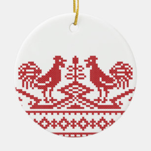 Red Rooster cross-stitch Ceramic Ornament