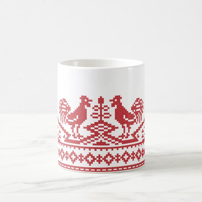 Red Rooster cross-stitch Coffee Mug (Center)