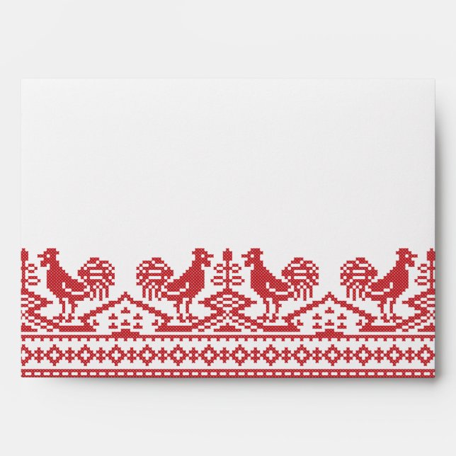 Red Rooster cross-stitch Envelope (Front)