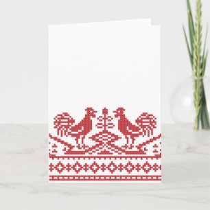 Red Rooster cross-stitch Holiday Card