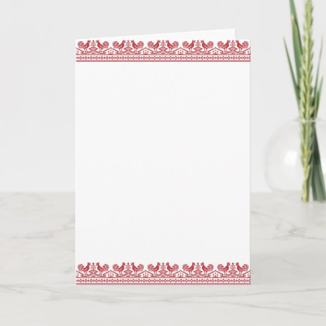 Red Rooster cross-stitch Holiday Card (Front)