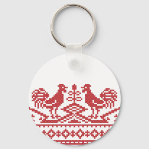 Red Rooster cross-stitch Key Ring
