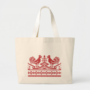 Red Rooster cross-stitch Large Tote Bag