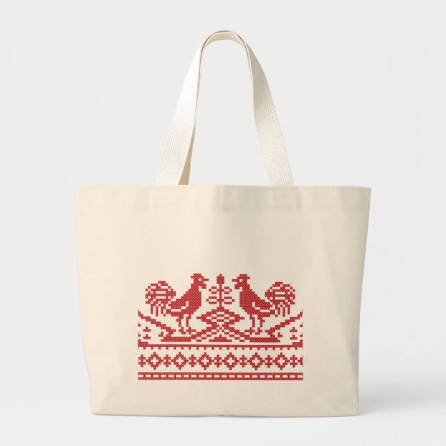 Red Rooster cross-stitch Large Tote Bag (Front)