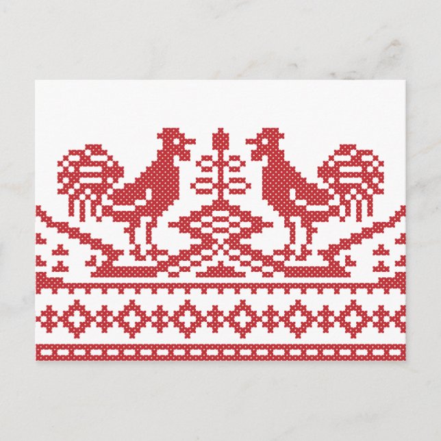 Red Rooster cross-stitch Postcard (Front)