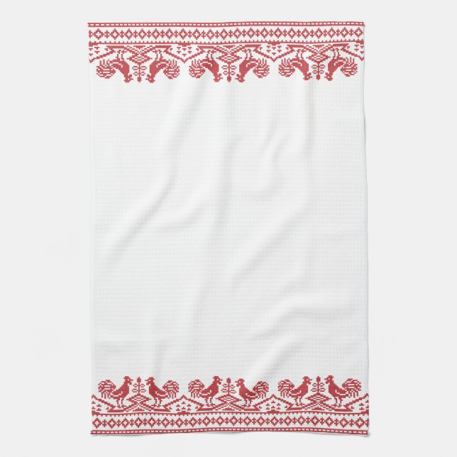 Red Rooster cross-stitch Tea Towel (Vertical)