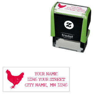 Red rooster farm animal silhouette custom address self-inking stamp