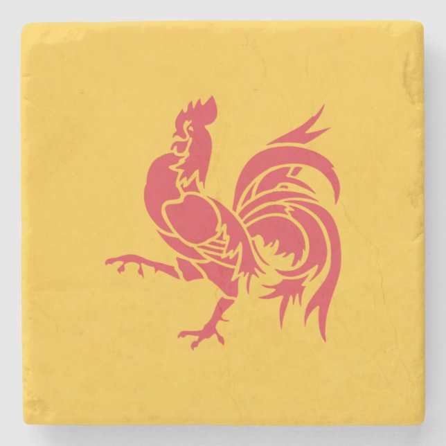 Red Rooster (Flag of Wallonia) Stone Coaster (Front)