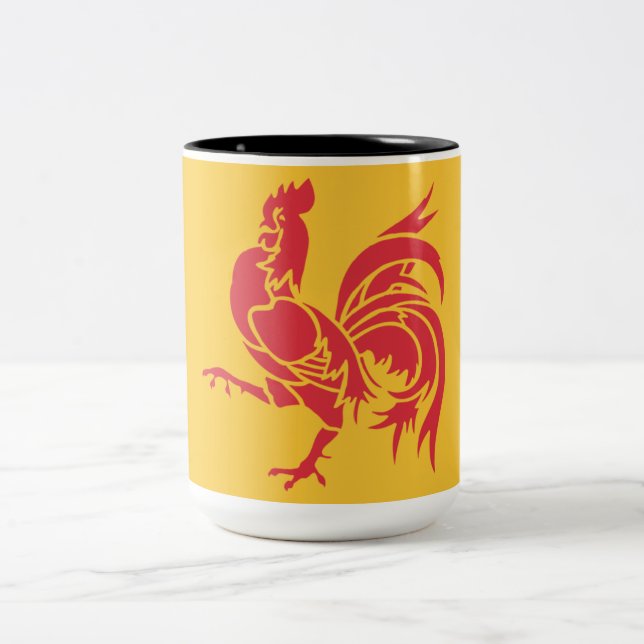 Red Rooster (Flag of Wallonia) Two-Tone Coffee Mug (Center)