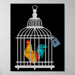 Red Rooster Male Chastity Chicken In Cage Poster