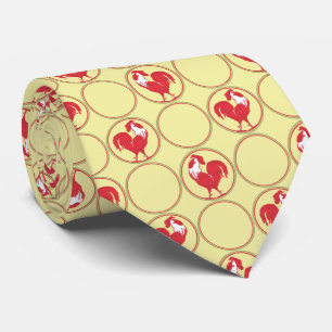 Red Rooster Medallion Pattern on Yellow Tie