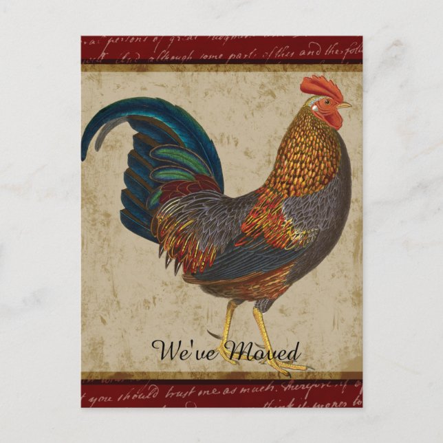 Red Rooster New Home Moved Announcement Postcard (Front)