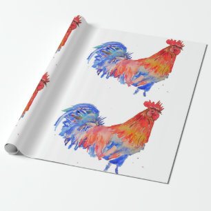 Red Rooster roosters chicken Watercolor Wrapping W Paper