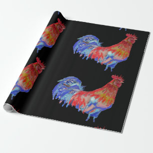 Red Rooster roosters chicken Watercolor Wrapping Wrapping Paper