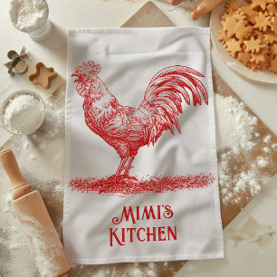 Red Rooster Tea Towel Customisable Name   Gift 