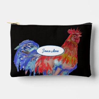 Red Rooster Watercolor Boys Name Blue Pencil Case Accessory Pouch