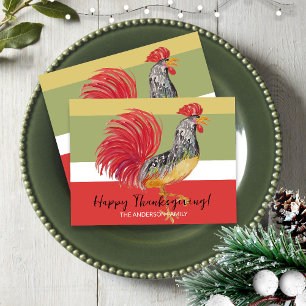 Red Rooster Watercolor Illustratin Holiday Postcard