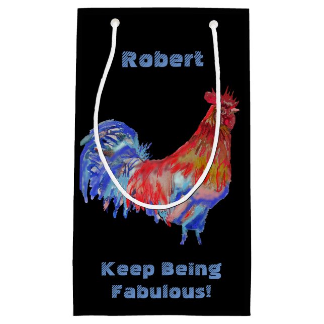 Red Rooster Watercolor Mans Name Gift Present Bag (Front)