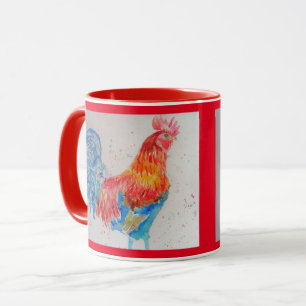 Red Rooster Watercolor Mug