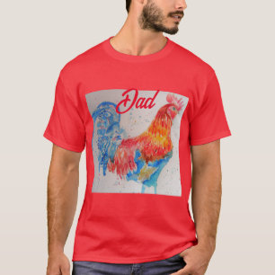 Red Rooster Watercolor Painting Fathers Day Dad T-Shirt