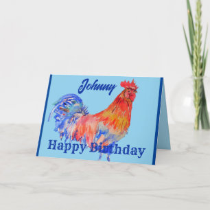 Red Rooster Watercolor Painting Mens Birthday Card