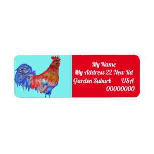 Red Rooster Watercolour Return Address Labels