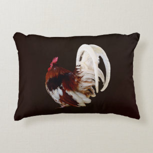 Red Rooster With White Tail Feathers Decorative Cushion