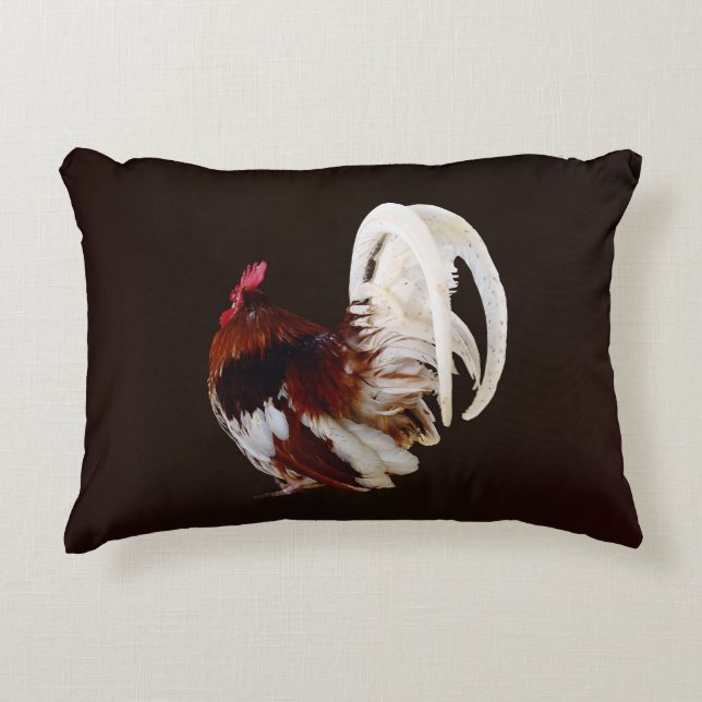 Red Rooster With White Tail Feathers Decorative Cushion (Front)