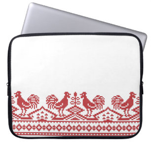 Red Roosters cross-stitch Russian Pattern Laptop Sleeve