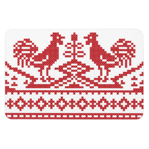 Red Roosters cross-stitch Russian Pattern Magnet