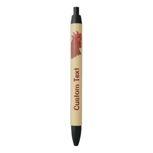 Red Rooster's Head Black Ink Pen