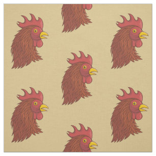 Red Rooster's Head Pattern Fabric