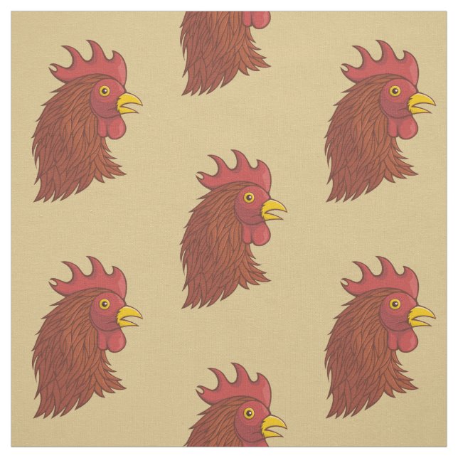 Red Rooster's Head Pattern Fabric (Swatch)