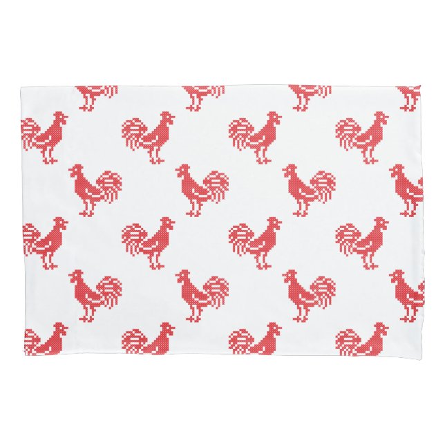 Red Roosters seamless pattern Pillowcase (Front)