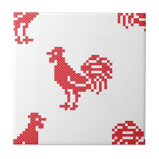 Red Roosters seamless pattern Tile (Front)