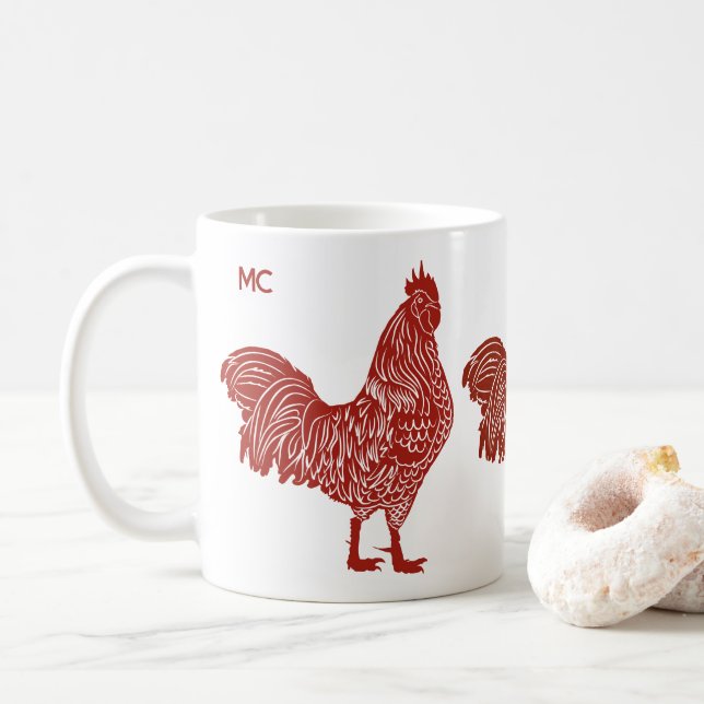 Red Roosters Trio Mug (With Donut)
