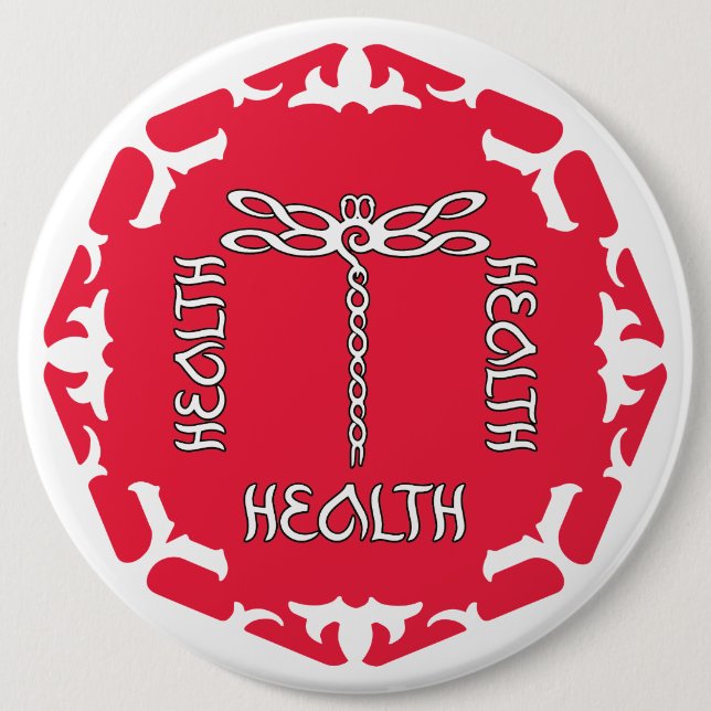 Red Root Chakra "Health" Dragonfly White BG 6 Cm Round Badge (Front)