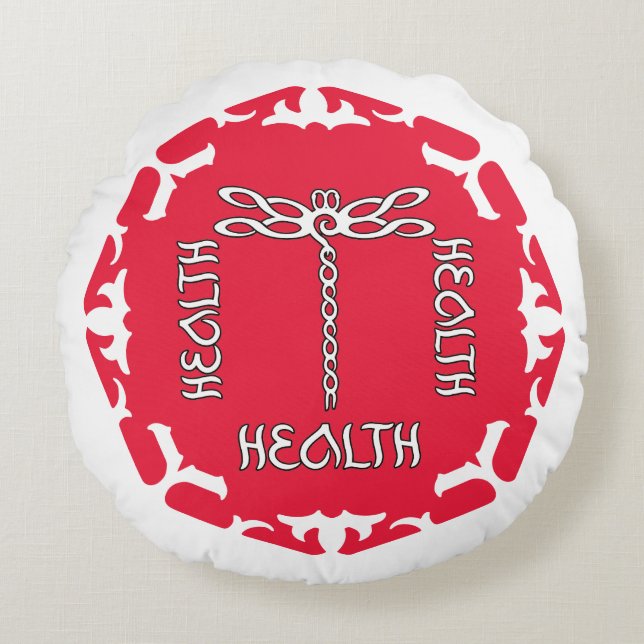 Red Root Chakra "Health" Dragonfly White BG Round Cushion (Front)