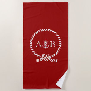 Red Rope and Anchor Monogrammed Beach Towel