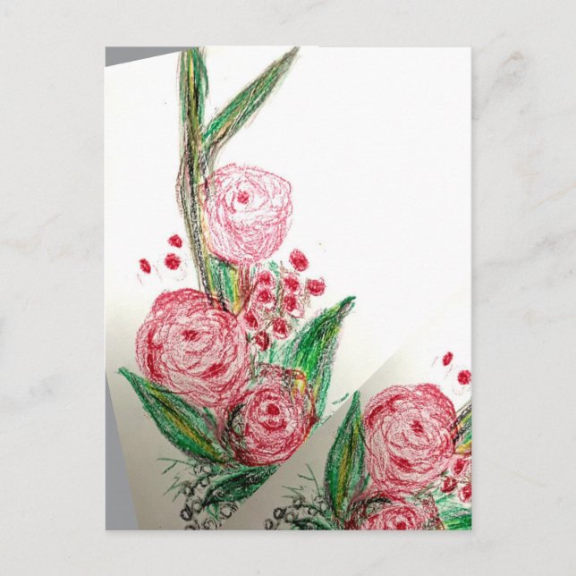 Red Rosas Asymmetric Postcard (Front)