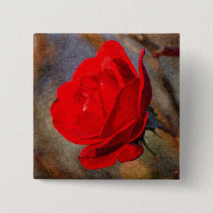 Red Rose 15 Cm Square Badge