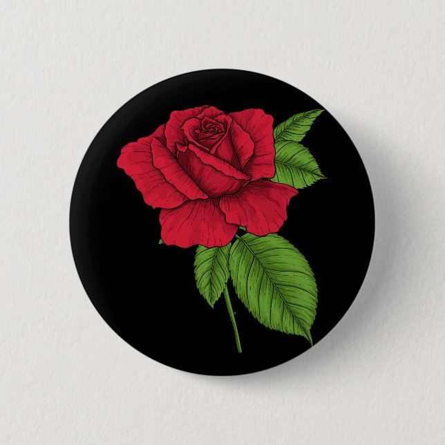 Red rose 2 6 cm round badge (Front)