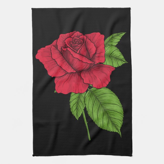 Red rose 2 tea towel (Vertical)