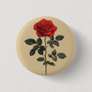 Red Rose 3 Cm Round Badge