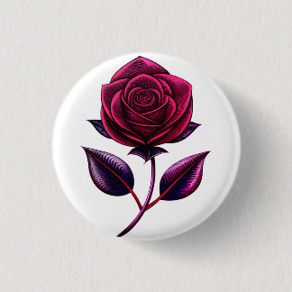 red rose 3 cm round badge
