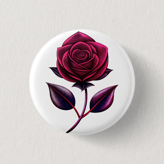 red rose 3 cm round badge (Front)